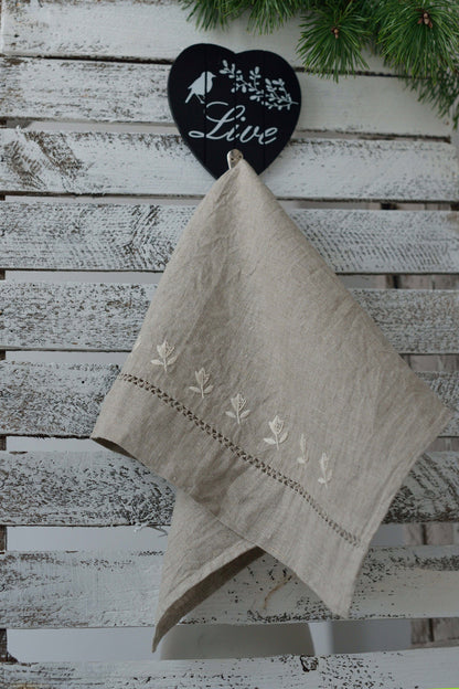 Linen Guest-Face Towel/ Dish Towel Organic/ Handembroidered Towel Linen/ Vintage Christmas Gift / Linen Hand Towel/ Hygge Bath Towel Linen