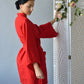 Linen Bath Robe Short Longsleeve JAPANESE in Red