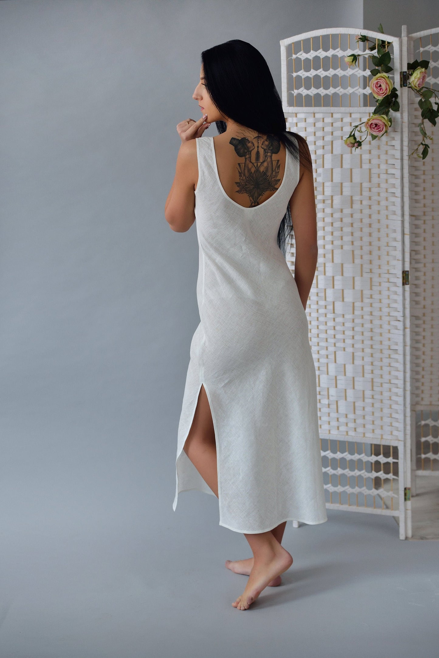 Linen Long Night Gown DEW Luxury