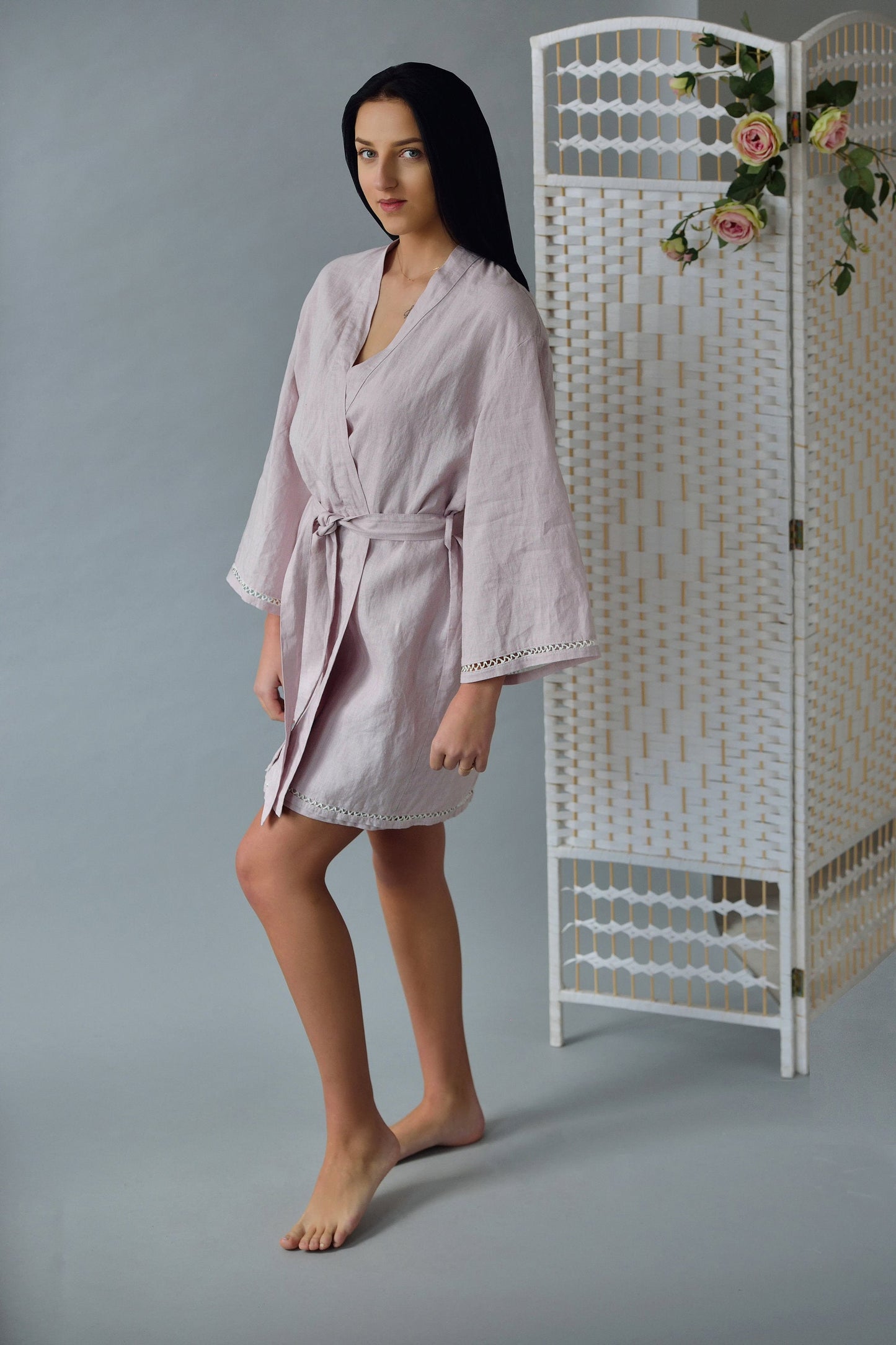 Linen Short Bath Robe Organic MONA