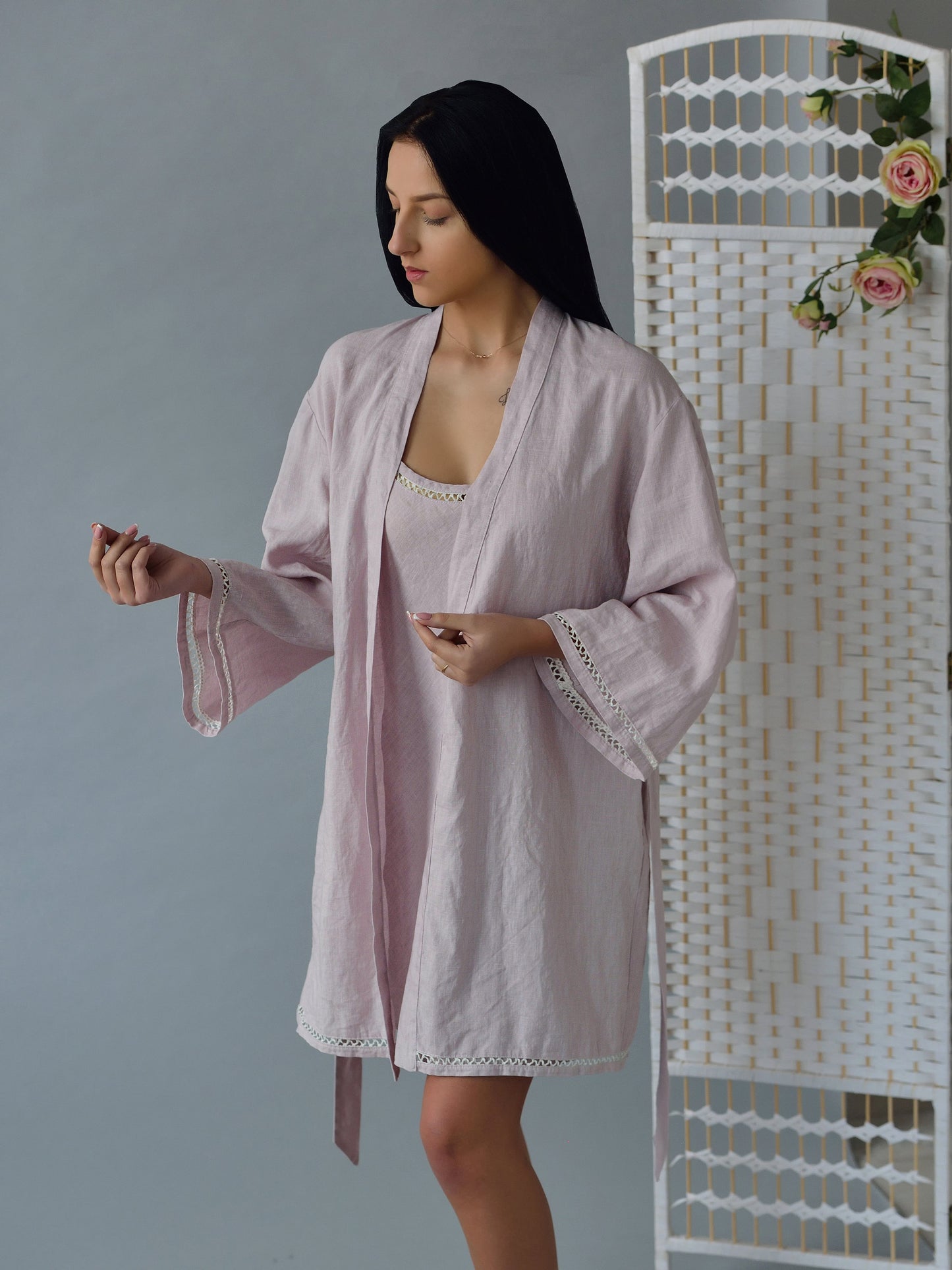 Linen Short Bath Robe Organic MONA