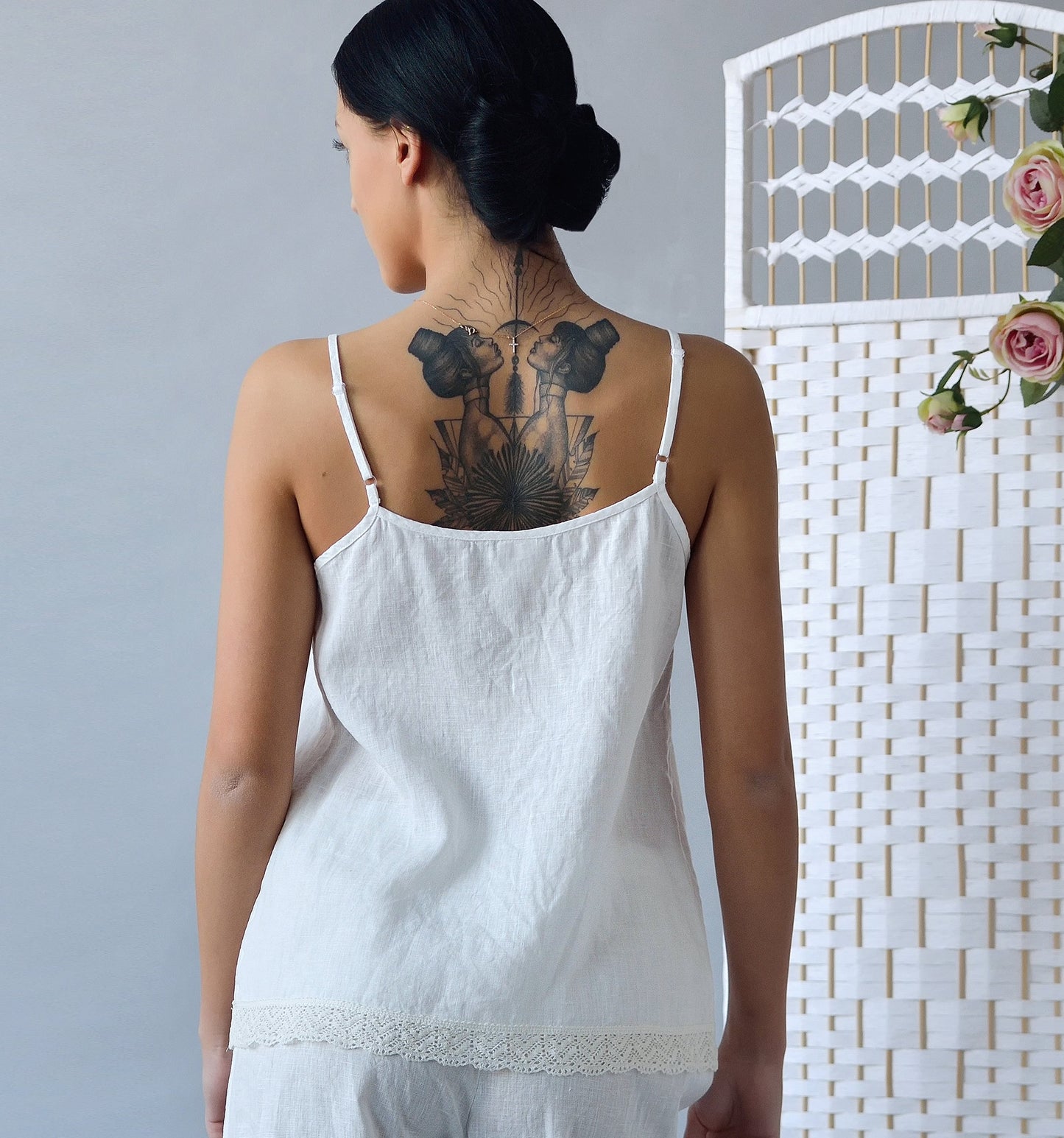 Linen Organic Cami ISABELLA Laced Bottom