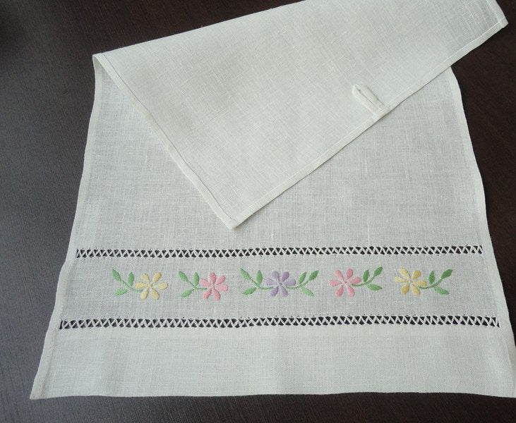 Linen Towel FLOWERY Handembroidered/Guest Towel Linen/ Hand Towel Flax/ Face Towel/ Dish Towel Linen/Luxury Linen/