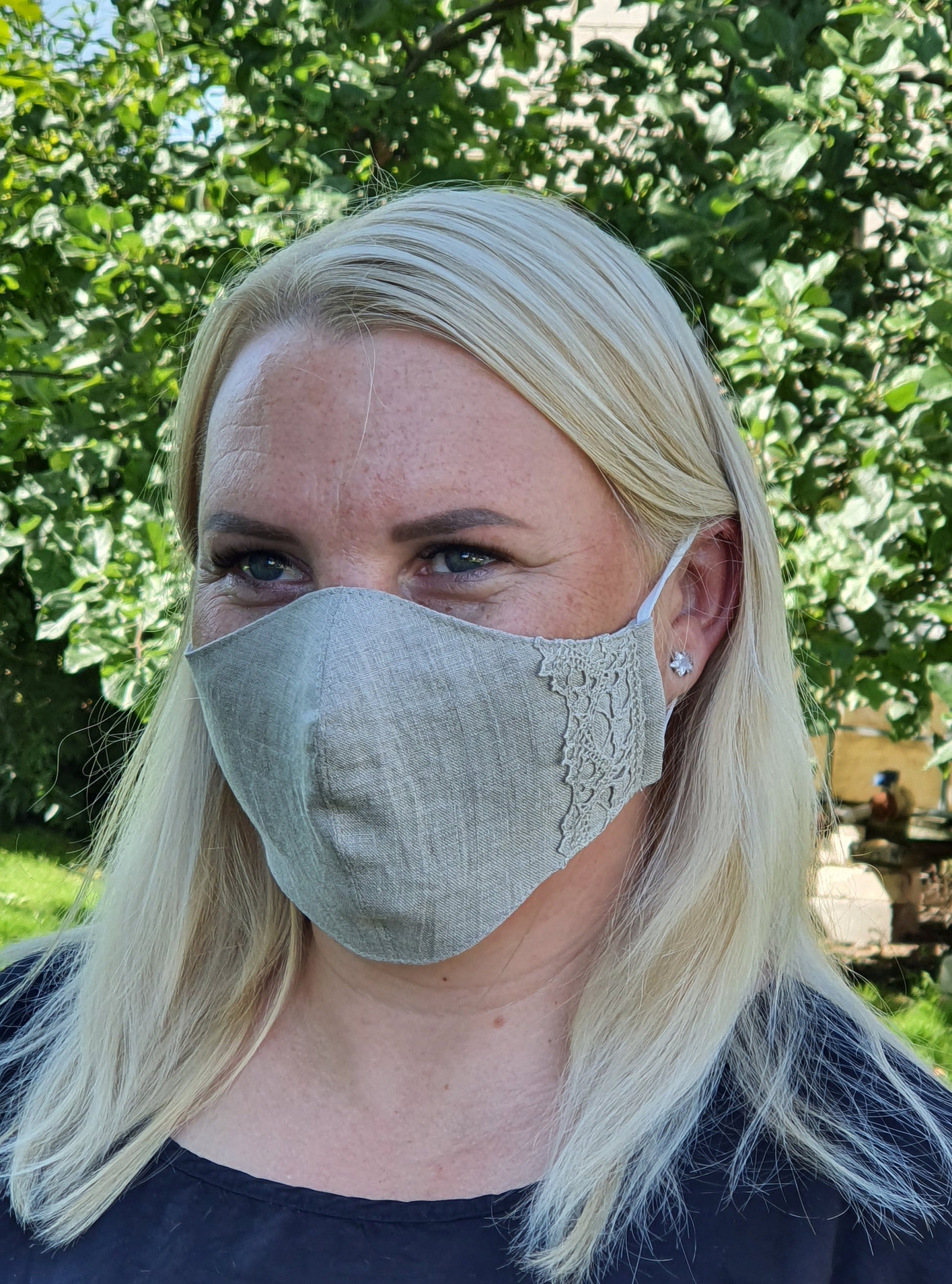 Occasional Linen Face Mask Laced/ Reusable Organic Mask With filter pocket