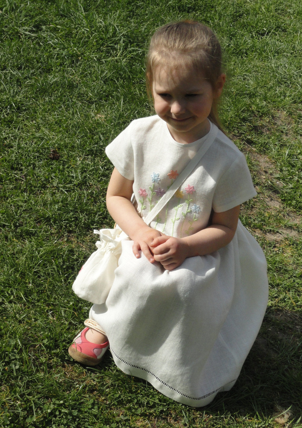 Linen Hand Embroidered Dress for Girl