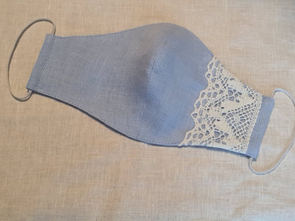 Occasional Linen Face Mask Laced/ Reusable Organic Mask With filter pocket