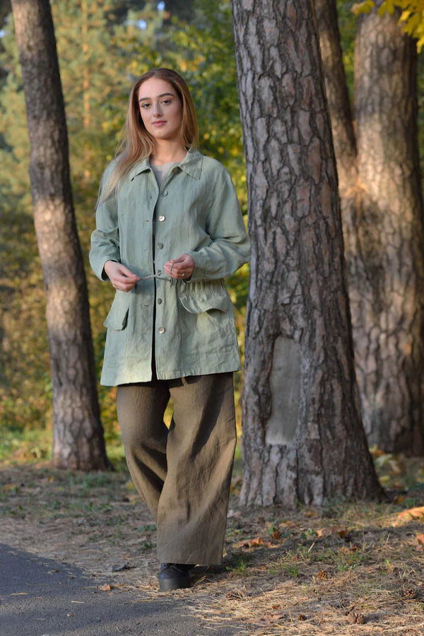 Pure Linen Oversize Jacket with Drawstringed Waist