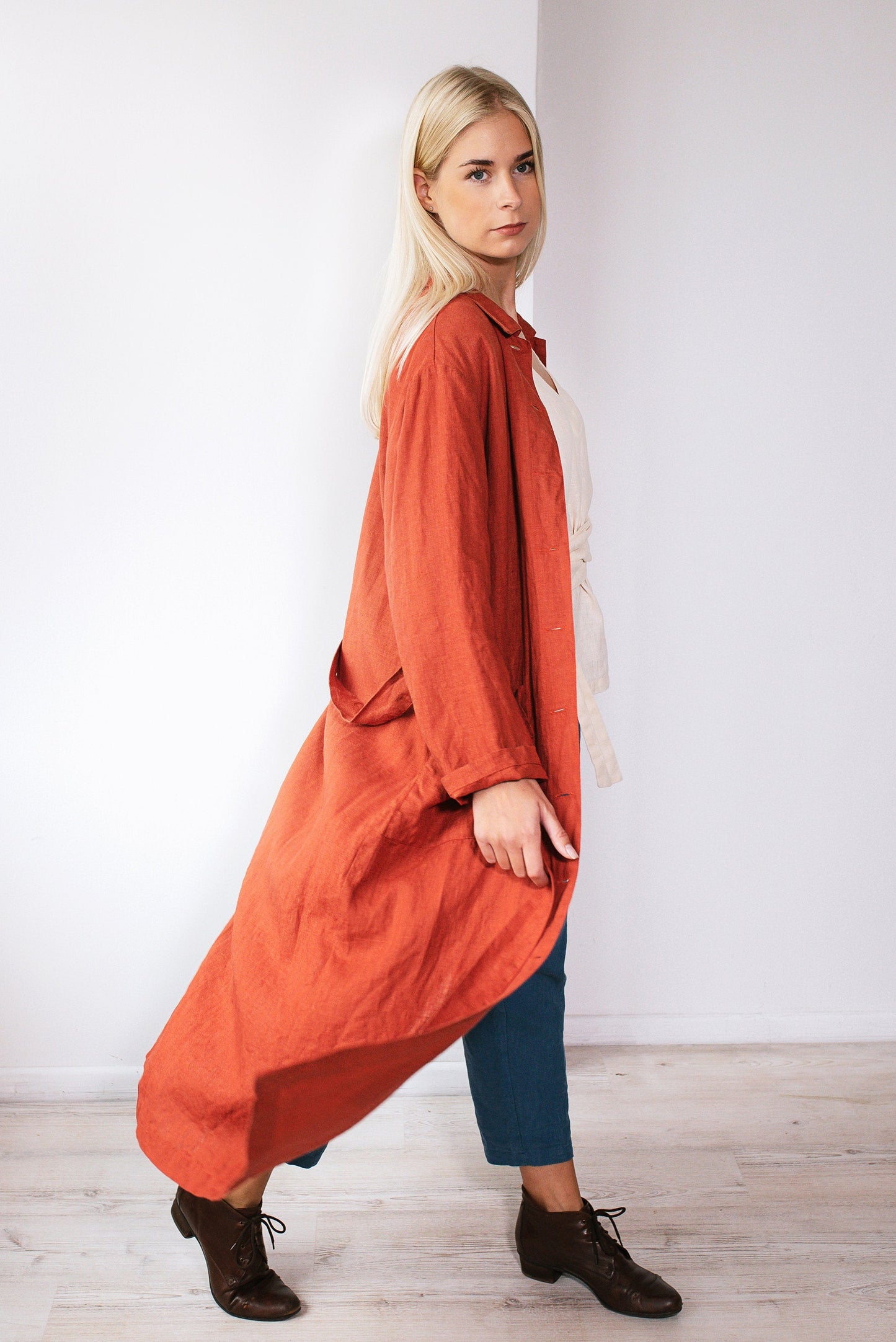 Linen Long Loose Blazer SANDI /Linen Shirt Dress