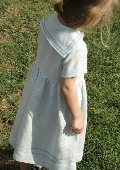Linen Sailor Dress For Girl/ Toddler Dress Linen/ Flower Girl Dress/ Everyday Linen Summer Dress