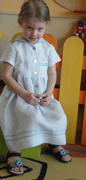 Linen Sailor Dress For Girl/ Toddler Dress Linen/ Flower Girl Dress/ Everyday Linen Summer Dress