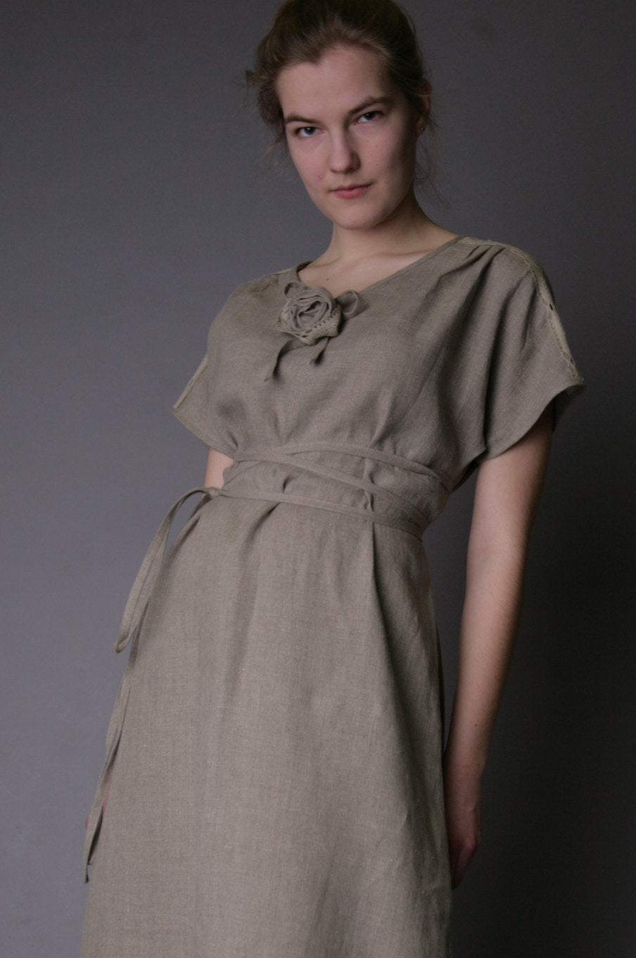 Linen Long Dress AMELIA with Laced Front