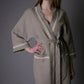 Linen Bath Robe Natural GENOVA Decorated with Delicate Lace