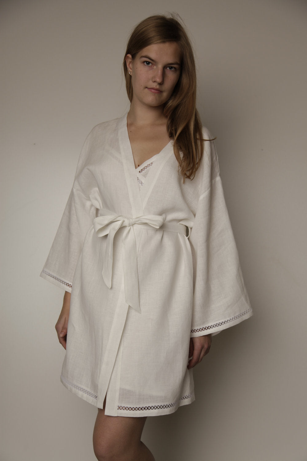 Linen Short Bath Robe Organic MONA