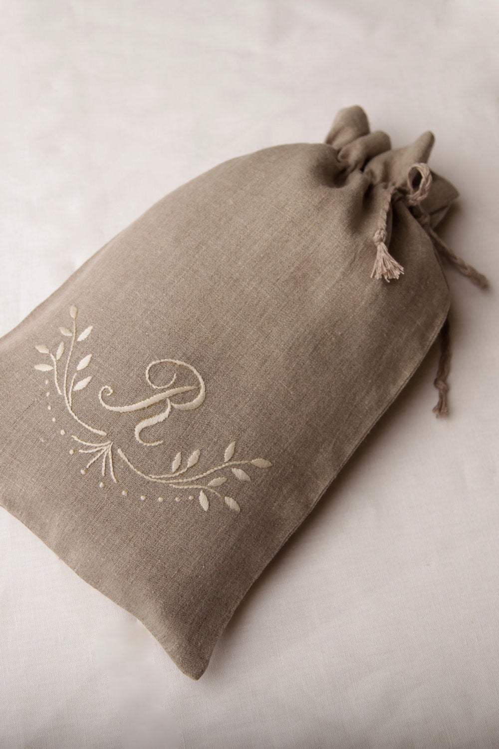 Linen Bag Monogrammed/ Linen Gift Bag Embroidered/ Flax Pack/ Shoes Bag Personalized/ Gift Wrap Linen