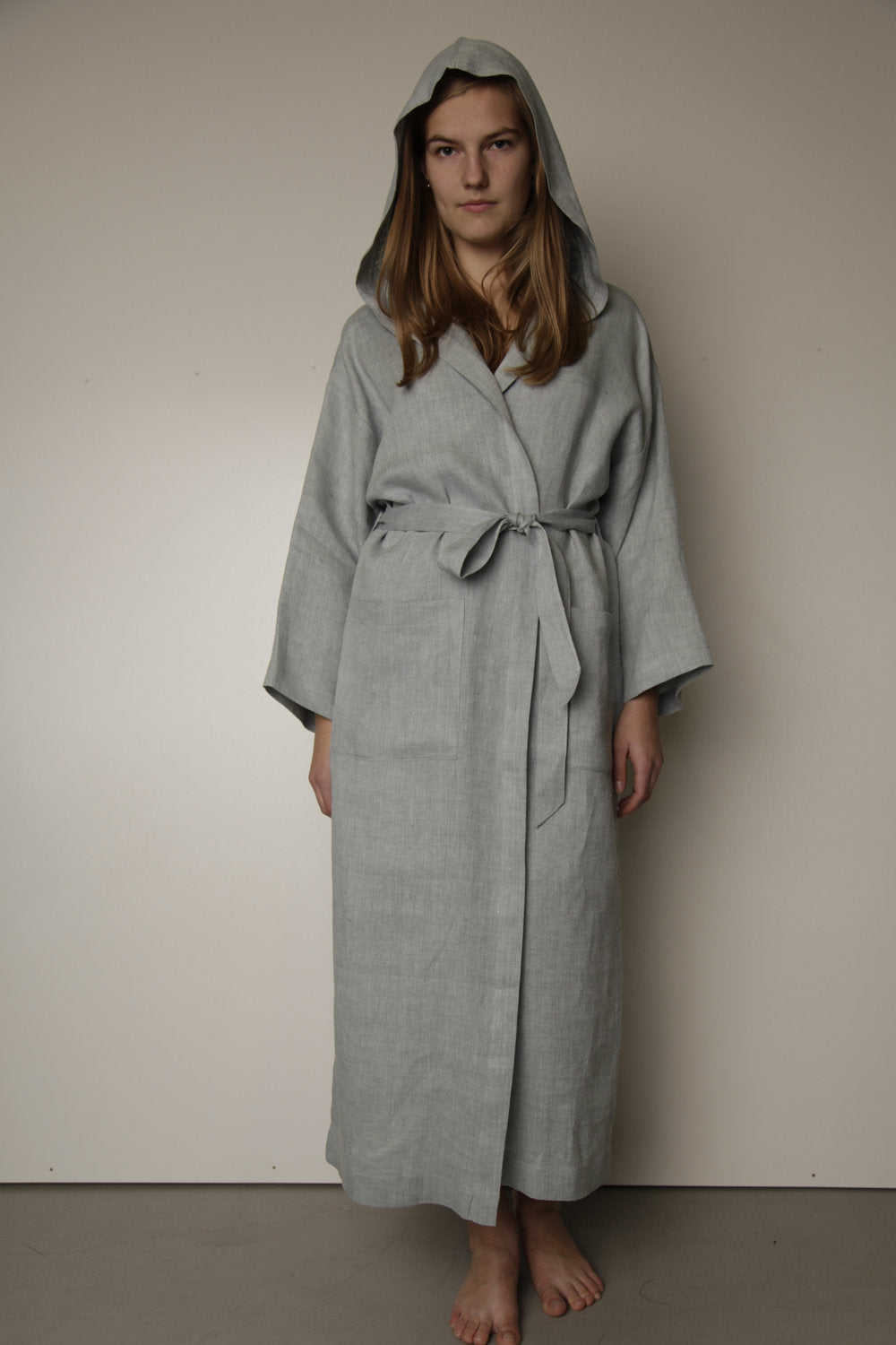 Linen Long Bath Robe MILDA Hooded