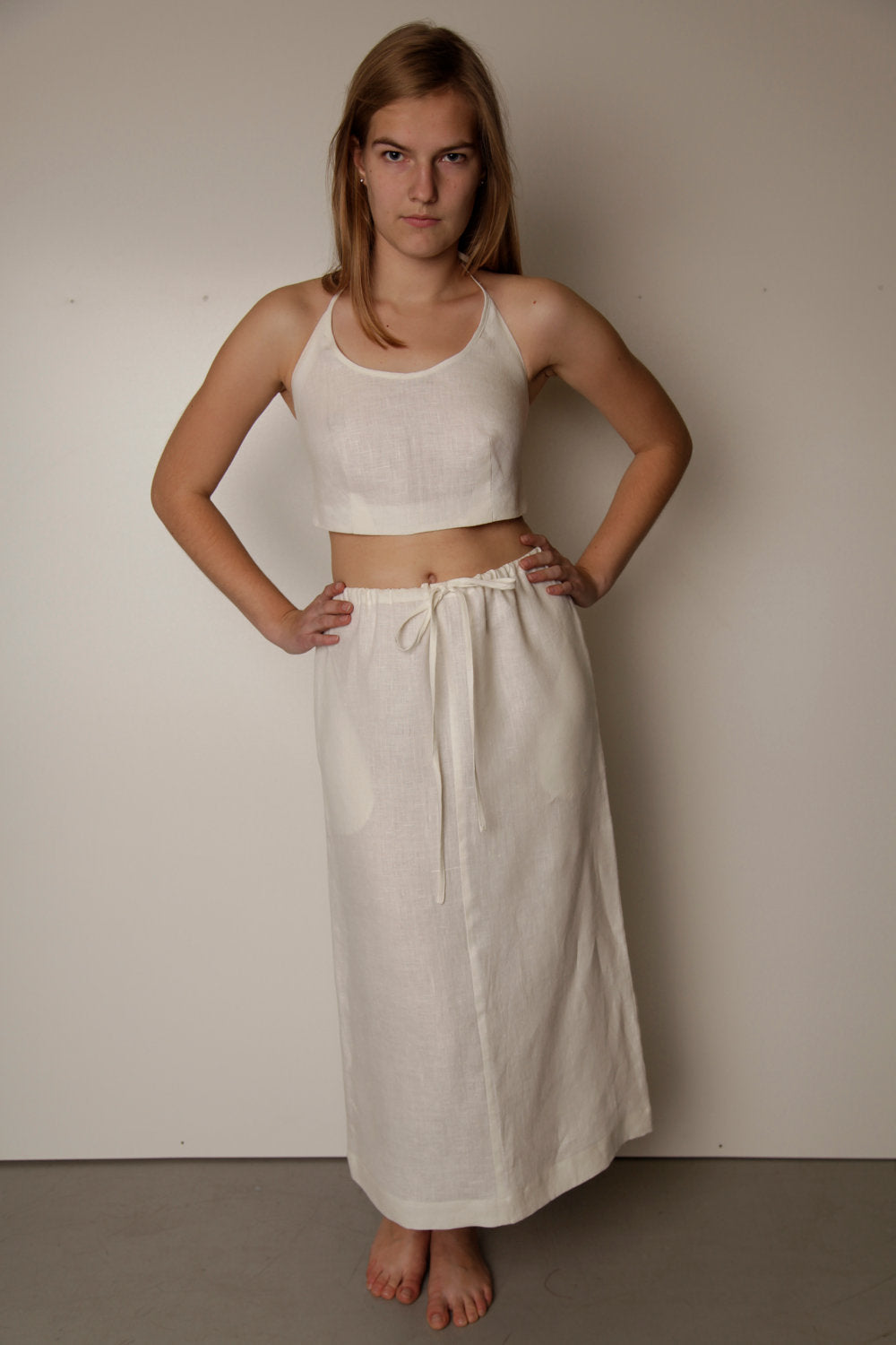 Linen Long Stright Skirt NORA with Back Split