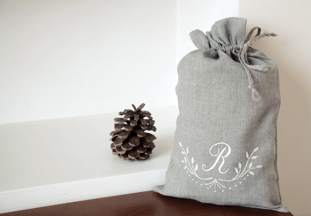 Linen Bag Monogrammed/ Linen Gift Bag Embroidered/ Flax Pack/ Shoes Bag Personalized/ Gift Wrap Linen