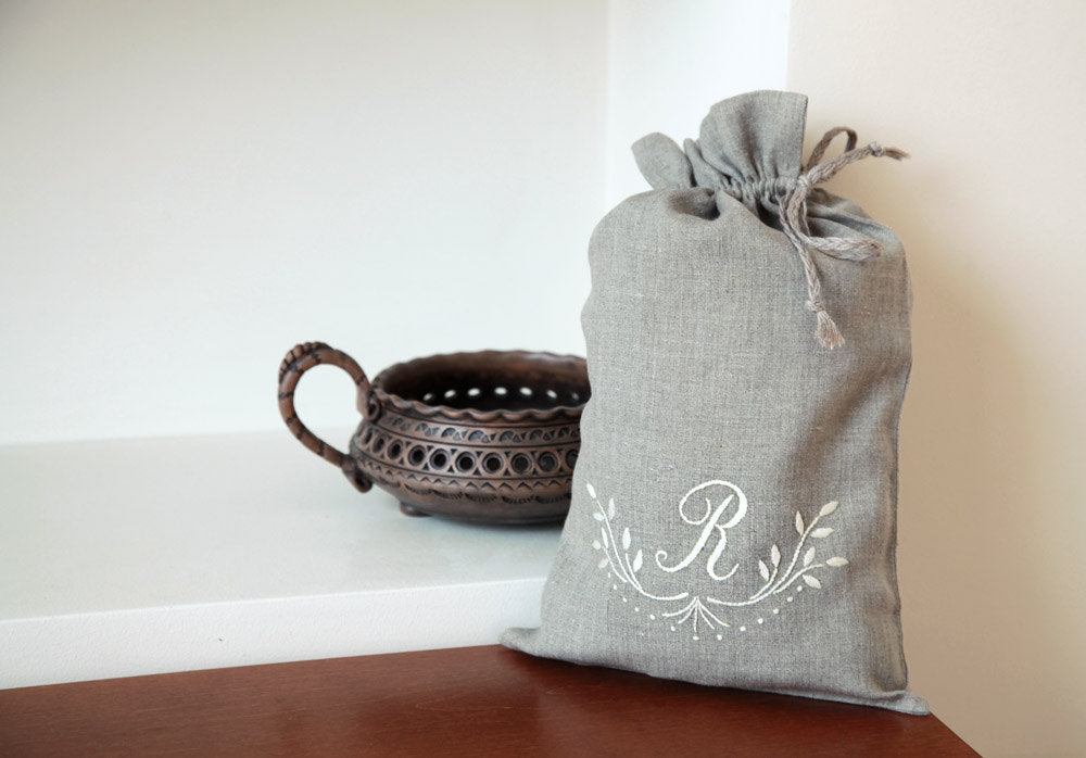 Linen Bag Monogrammed/ Linen Gift Bag Embroidered/ Flax Pack/ Shoes Bag Personalized/ Gift Wrap Linen