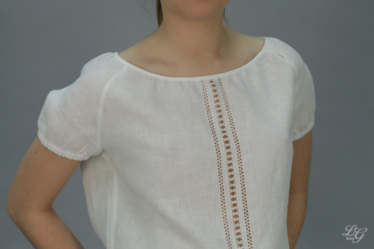 Linen Peasant Blouse PAULA With Handmade Drawnwork