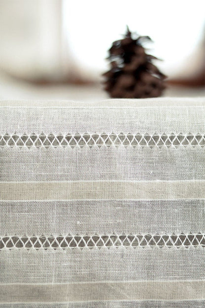 Linen Table Runner Sheer with 2-rows Handstitch at Ends/ Luxury Table Cover