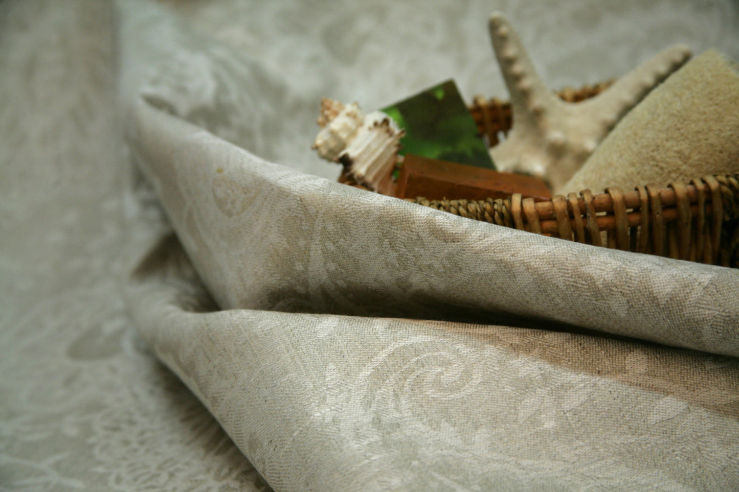 Linen Natural Bath Towel With Jacquard Paisley Design / Hygge Bath Towel Organic
