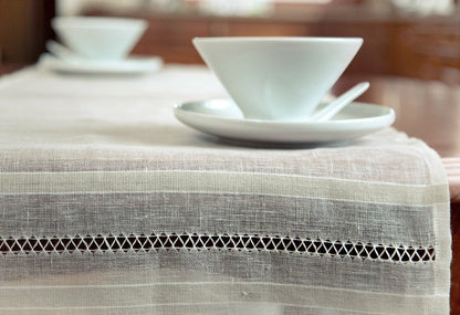 Linen Table Runner Sheer with 2-rows Handstitch at Ends/ Luxury Table Cover