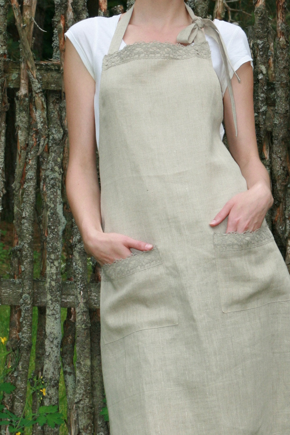 Linen Full Organic Apron Decorated With Linen Lace/ Luxury Linen For Her