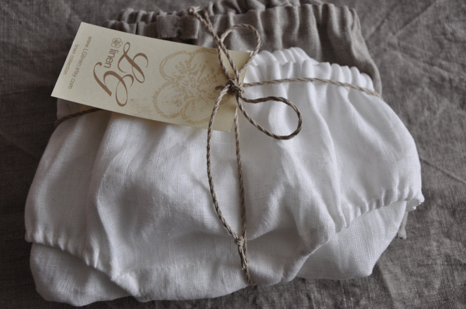 Set of Two Linen Low Rise Panties/Knickers - White and Natural