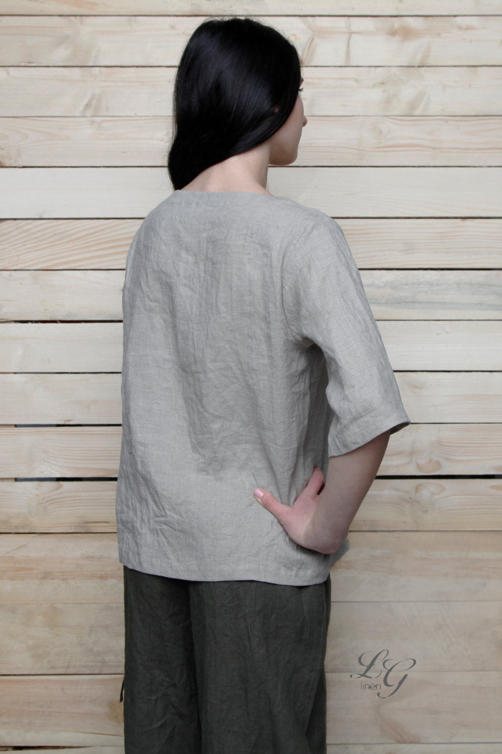 Linen Blouse AVA with Boat Neck Form