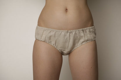 Set of Two Linen Low Rise Panties/Knickers - White and Natural