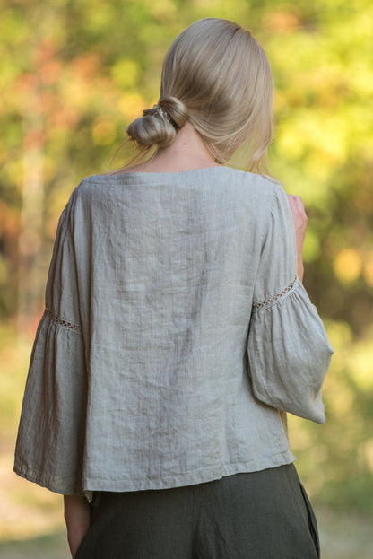 Linen Oversize Blouse BOHO with Lace