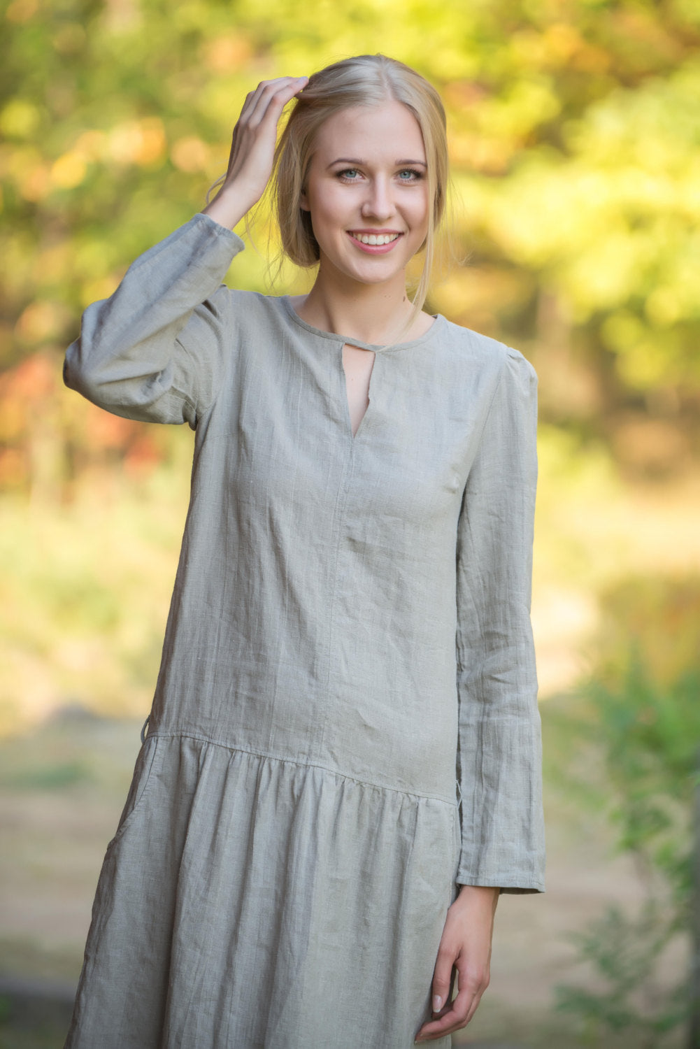 Linen Maxi Dress EMMA Longsleeve dress With Dropped Waist