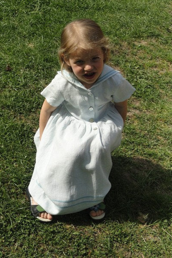 Linen Sailor Dress For Girl/ Toddler Dress Linen/ Flower Girl Dress/ Everyday Linen Summer Dress